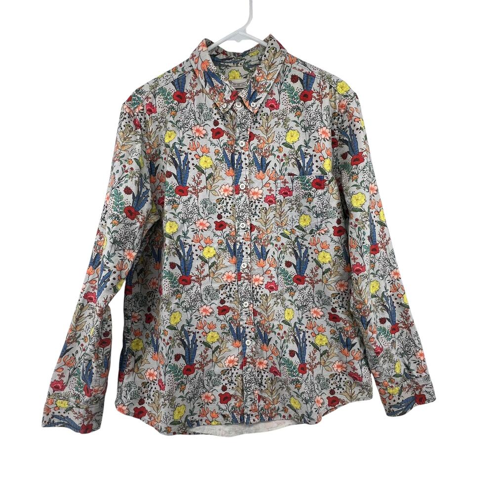 Oxford Lads Size Medium Button Down Shirt Lightweight Flannel Floral Gray